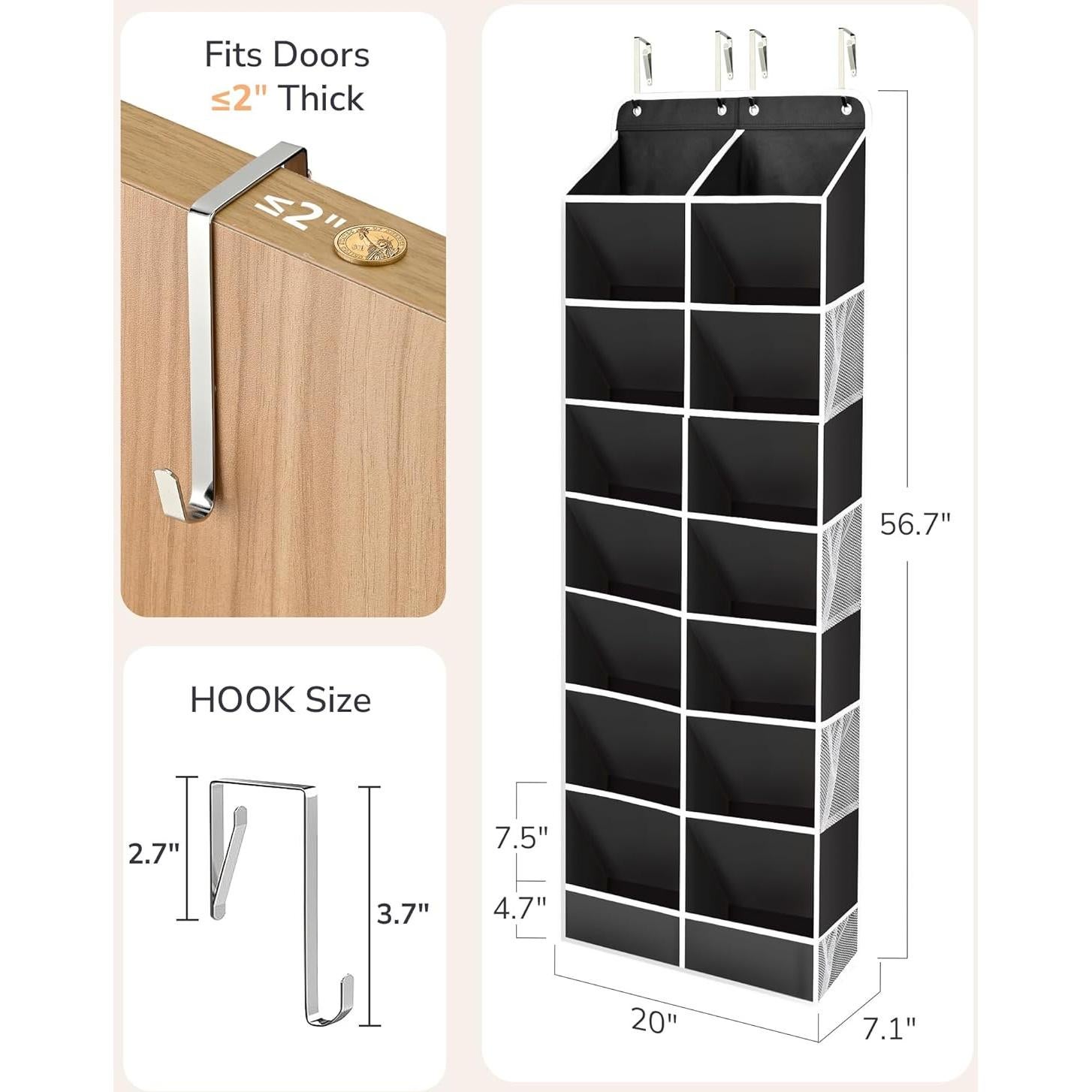 Organizador de Zapatos ULG 8 Estantes Colgante Negro 164x42.4cm