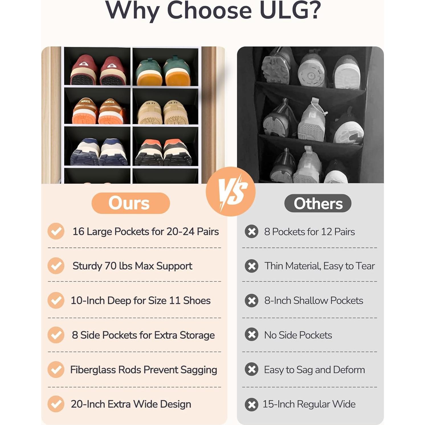 Organizador de Zapatos ULG 8 Estantes Colgante Negro 164x42.4cm