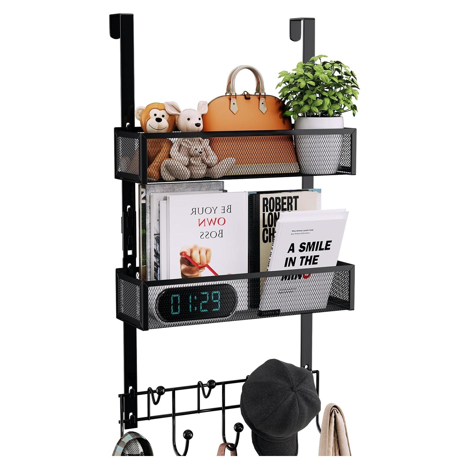 Organizador de Puerta Consumest - Colgador Negro con 9 Ganchos y 2 Cestas