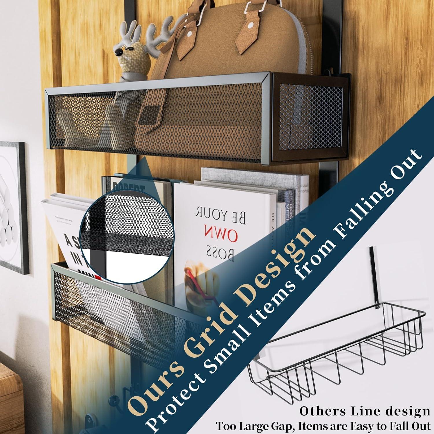 Organizador de Puerta Consumest - Colgador Negro con 9 Ganchos y 2 Cestas