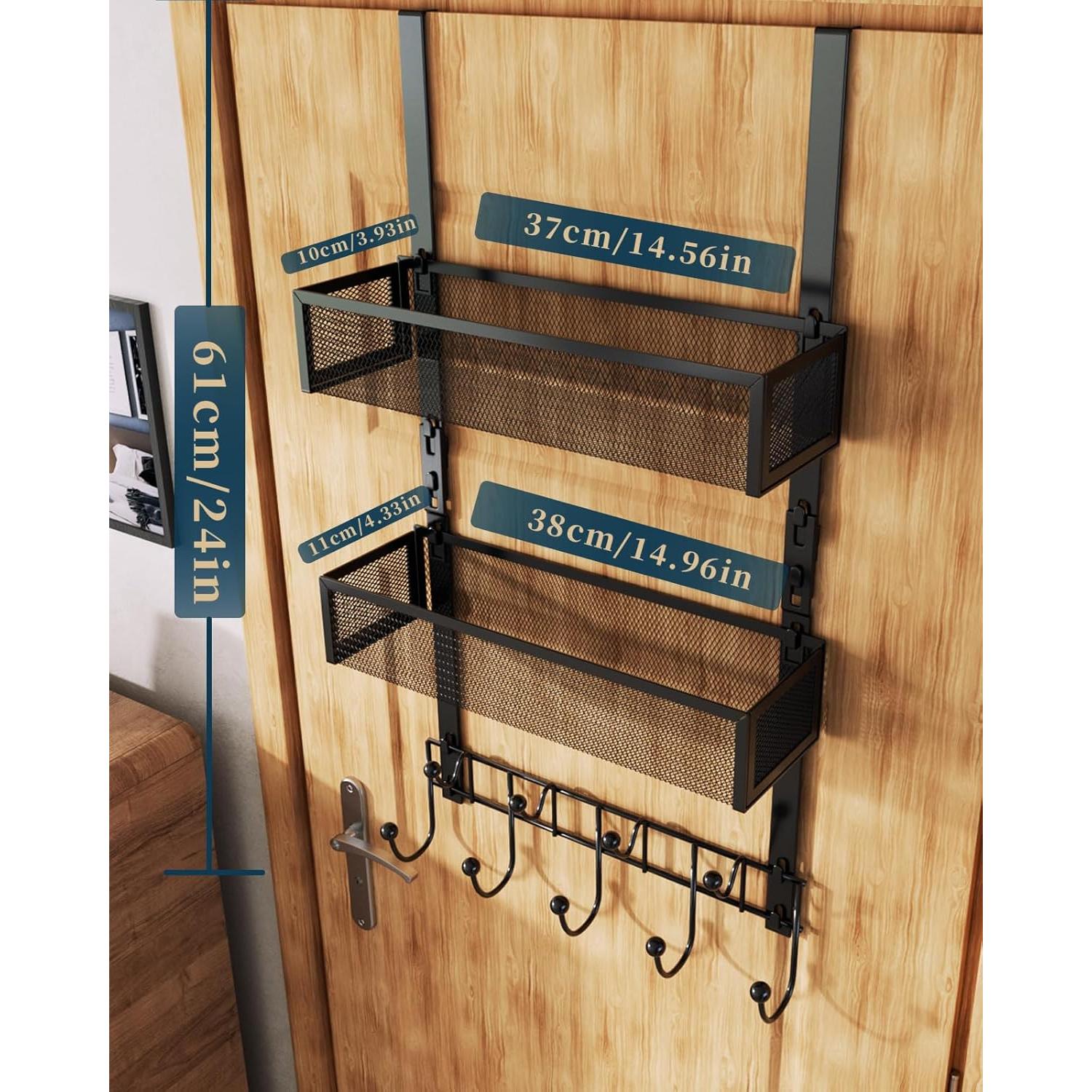 Organizador de Puerta Consumest - Colgador Negro con 9 Ganchos y 2 Cestas