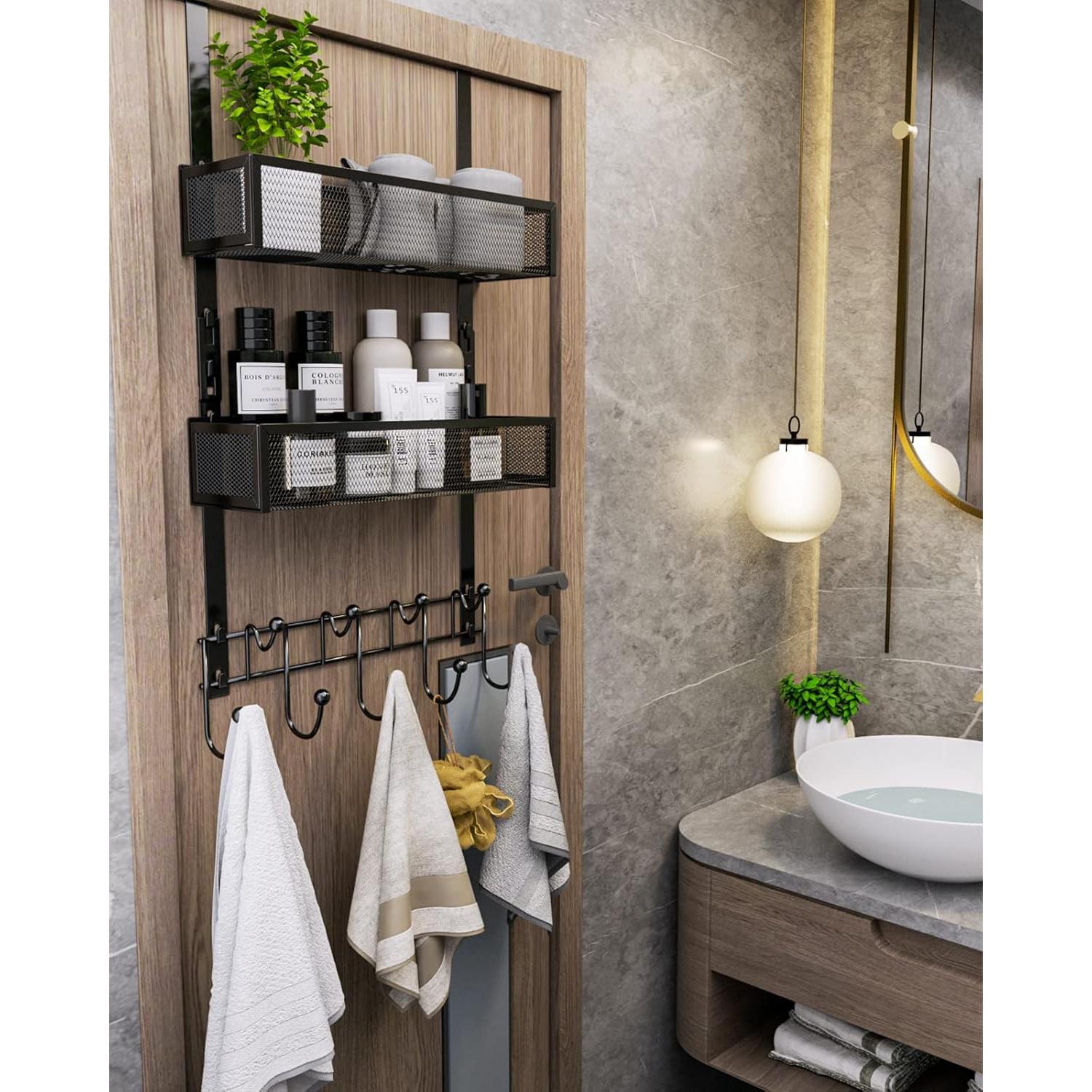 Organizador de Puerta Consumest - Colgador Negro con 9 Ganchos y 2 Cestas