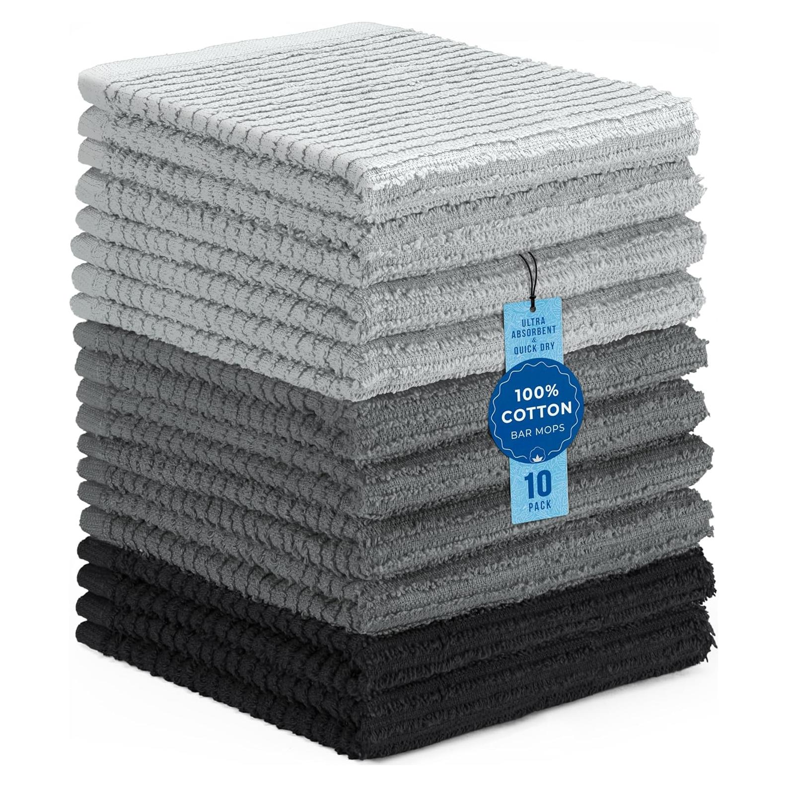 Toallas de Cocina DecorRack 100% Algodón Gris 30x30 cm - Paquete de 10