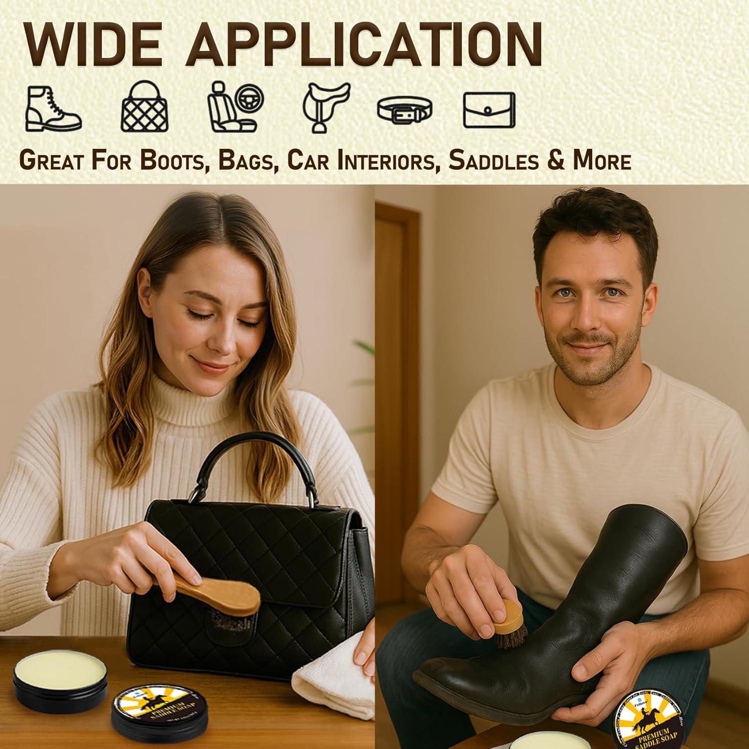 Kit de Jabón para Cuero Feilove 3 en 1 con Cepillo y Paño