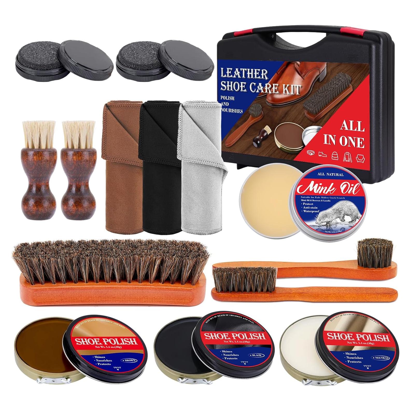 Kit de Brillo de Zapatos TUXIYA 15 Piezas con Cepillo y Pulimentos