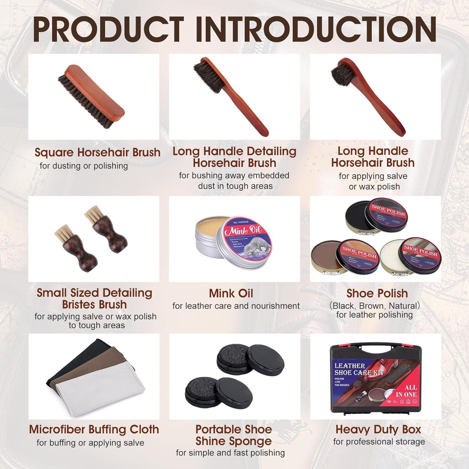 Kit de Brillo de Zapatos TUXIYA 15 Piezas con Cepillo y Pulimentos