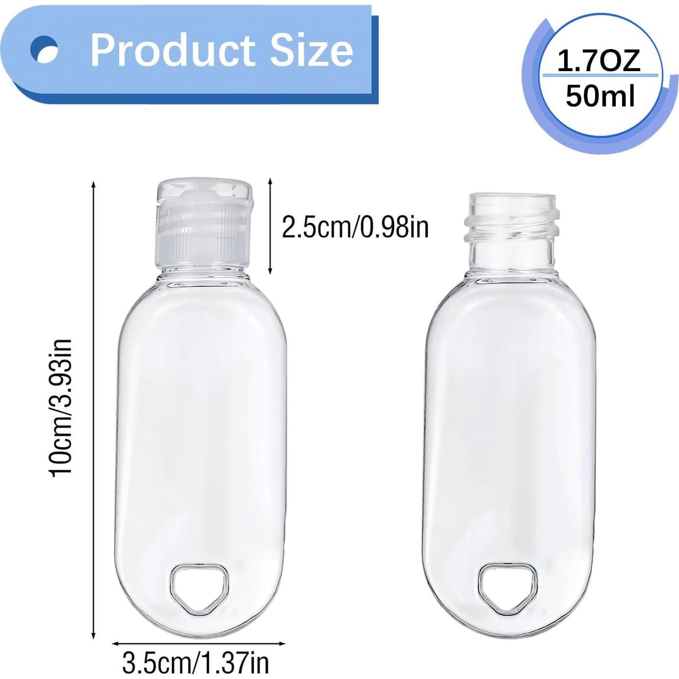 Juego de 5 Botellas de Viaje 50ml con Clip Soporte FUNAUPGO