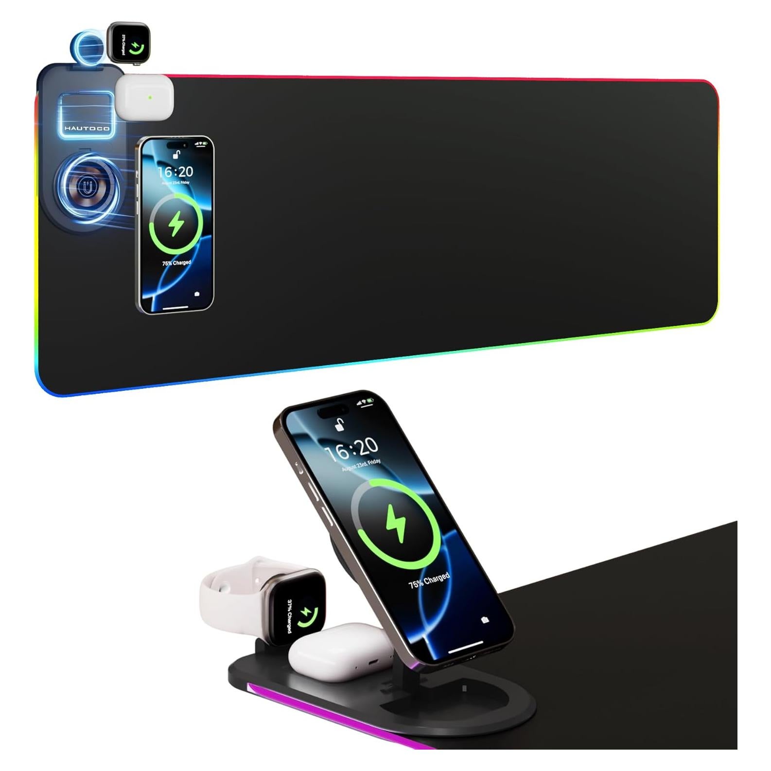Alfombrilla de Carga Inalámbrica HAUTOCO 15W RGB 90x30cm