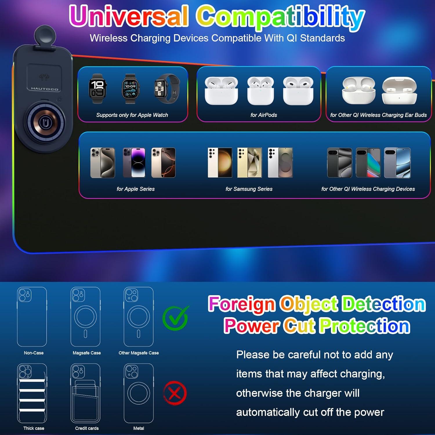 Alfombrilla de Carga Inalámbrica HAUTOCO 15W RGB 90x30cm