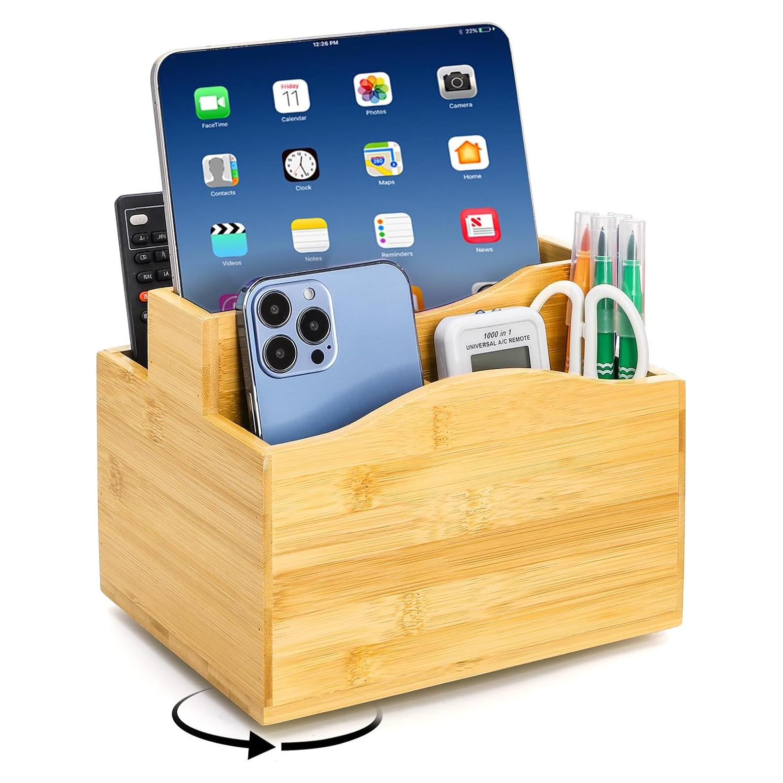 Soporte Giratorio de Bambú DEAYOU para Control Remoto 5 Compartimentos