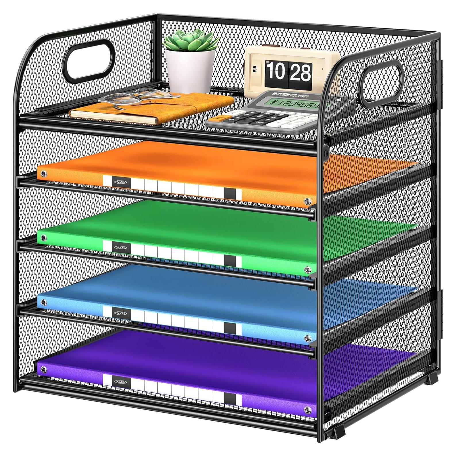 Organizador de Escritorio Cawukege 5 Niveles Malla Metálica Negro