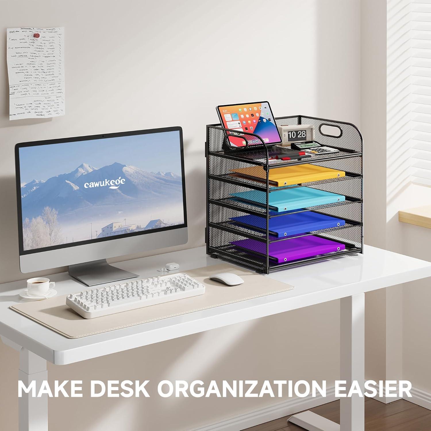 Organizador de Escritorio Cawukege 5 Niveles Malla Metálica Negro