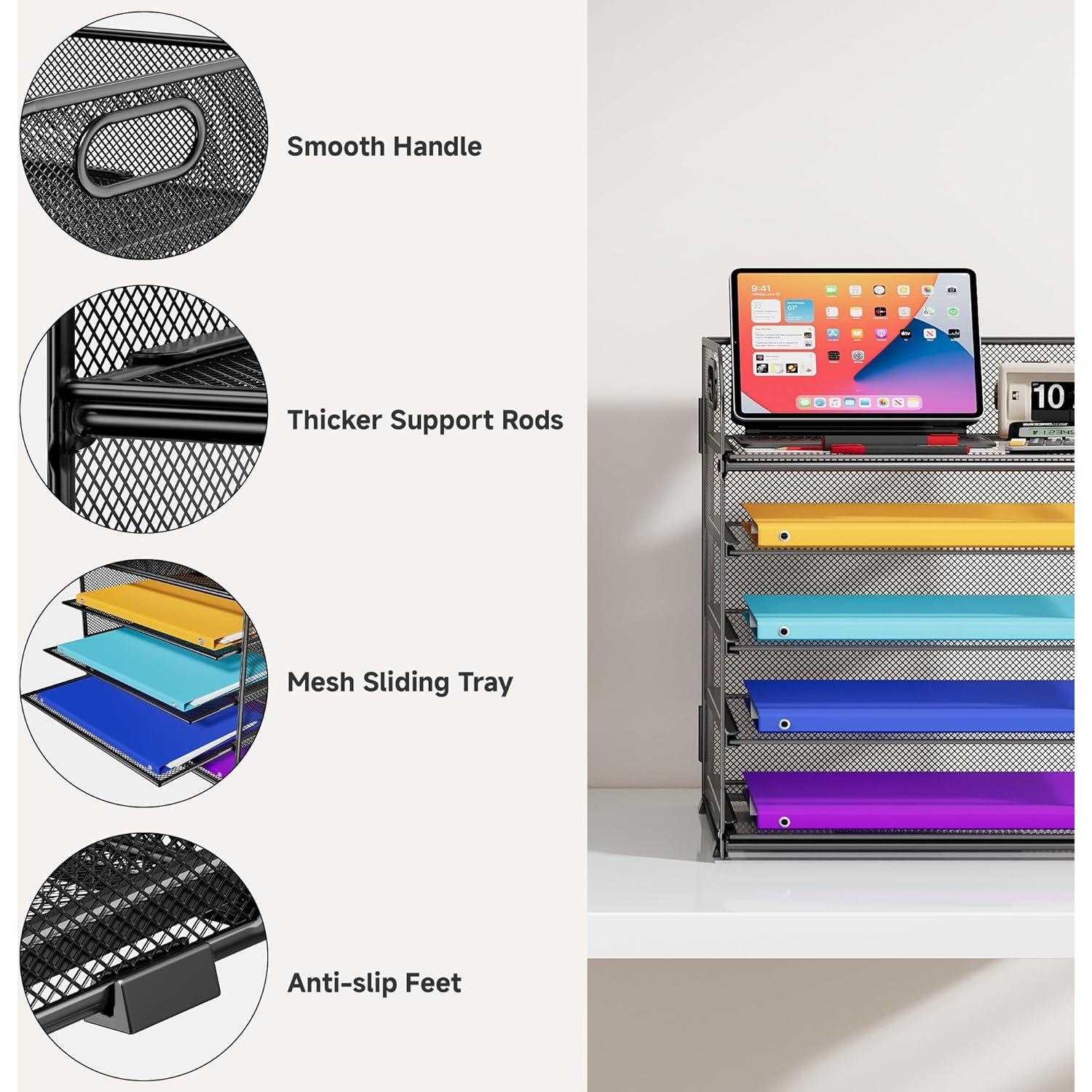 Organizador de Escritorio Cawukege 5 Niveles Malla Metálica Negro