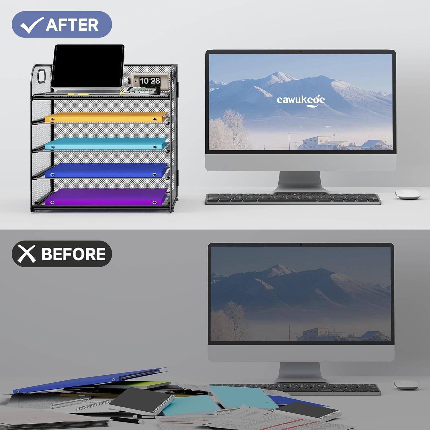 Organizador de Escritorio Cawukege 5 Niveles Malla Metálica Negro