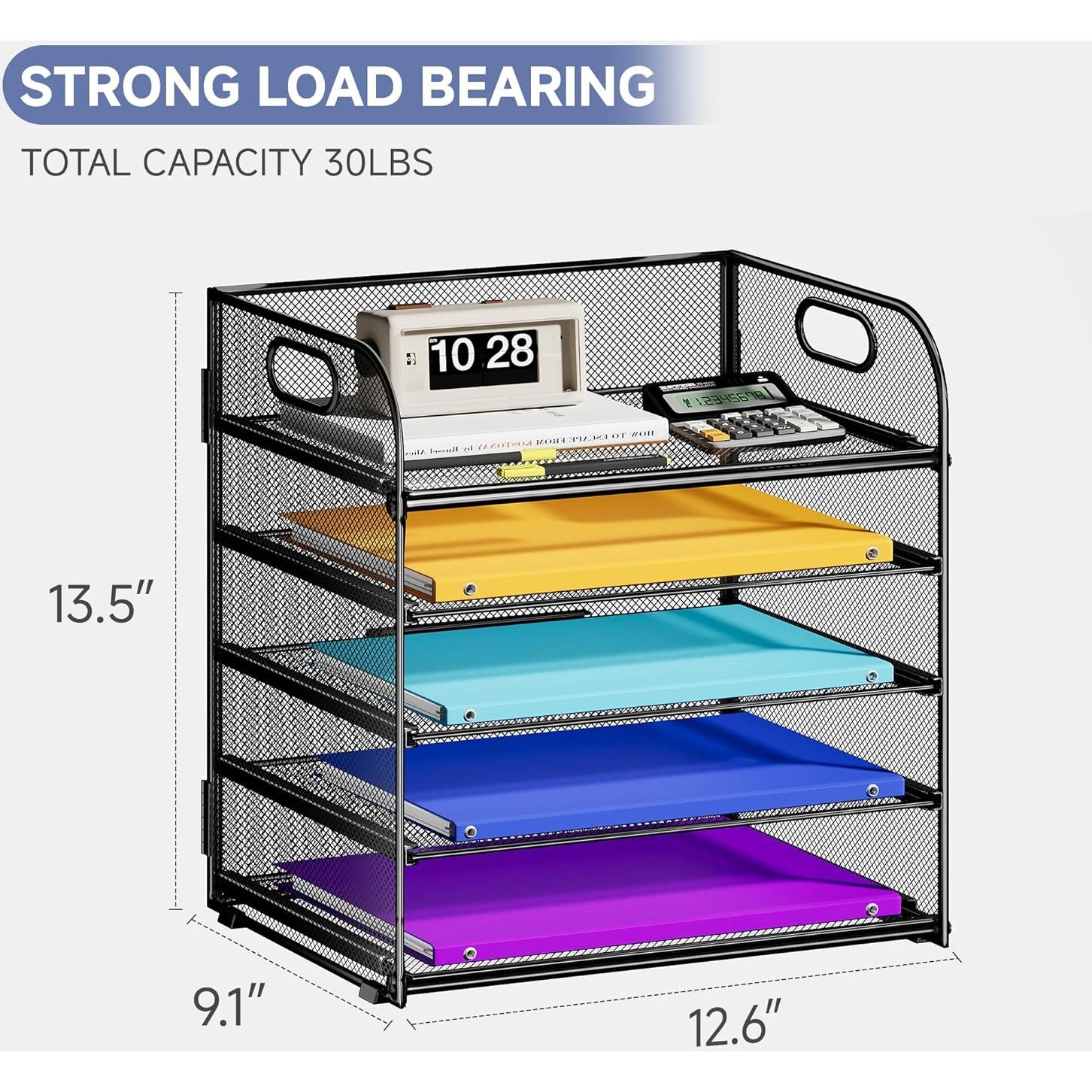 Organizador de Escritorio Cawukege 5 Niveles Malla Metálica Negro