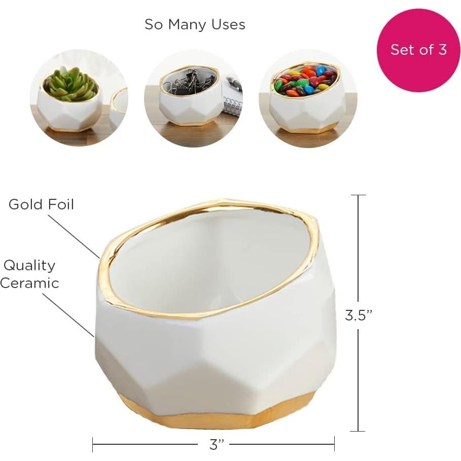 Macetas Cerámicas Geométricas Kate Aspen - Juego de 3 Blancas