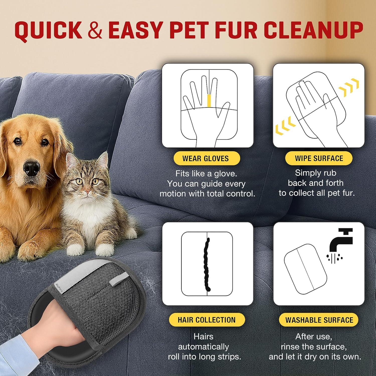 Guantes Quitapelos MyPera para Gatos y Perros - Reutilizables