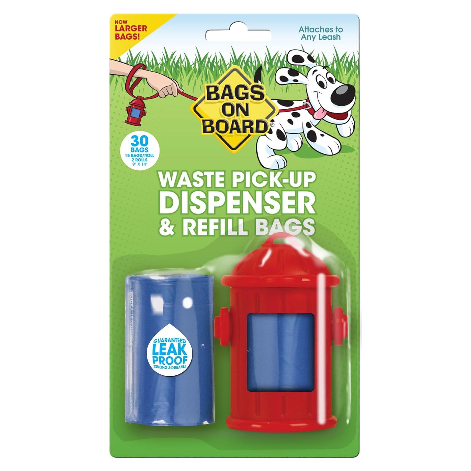 Dispensador de bolsas para desechos de perros Bags on Board rojo con 30 bolsas