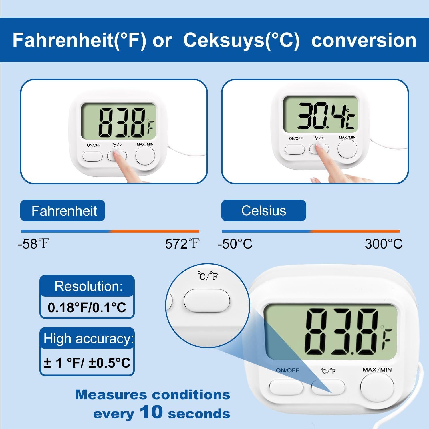 Termómetro Digital de Acuario PAULTEMP TYJ-005 LCD -50C a 300C