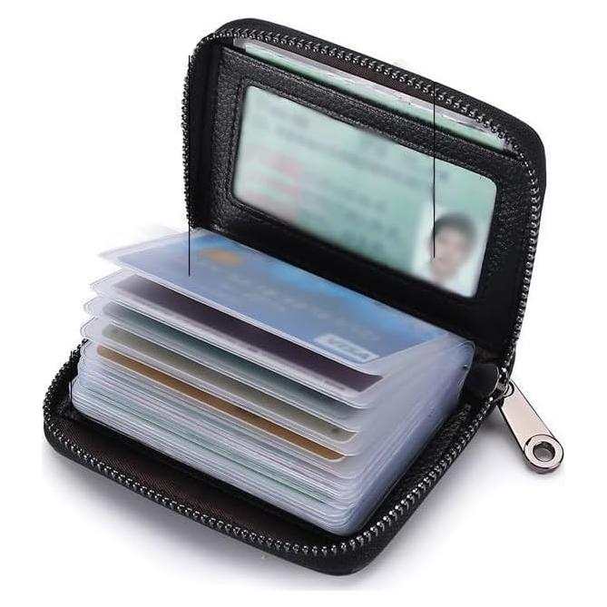Porta Tarjetas de Crédito Geettcaifu de Cuero Genuino RFID - Negro