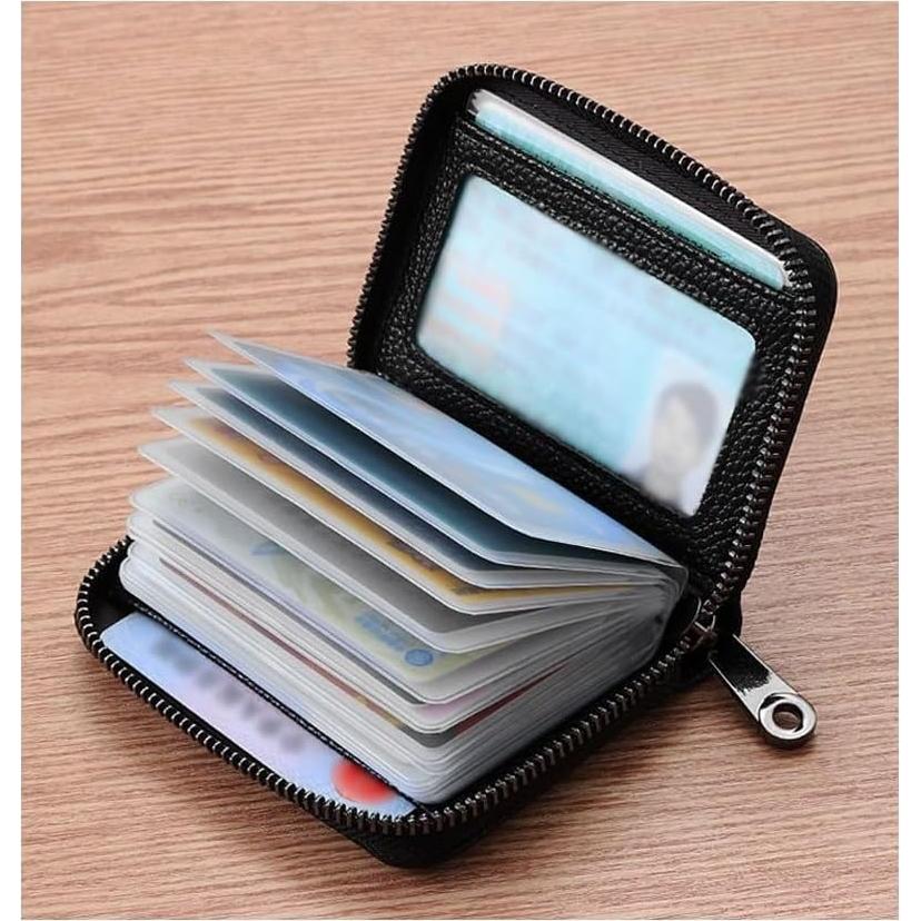 Porta Tarjetas de Crédito Geettcaifu de Cuero Genuino RFID - Negro