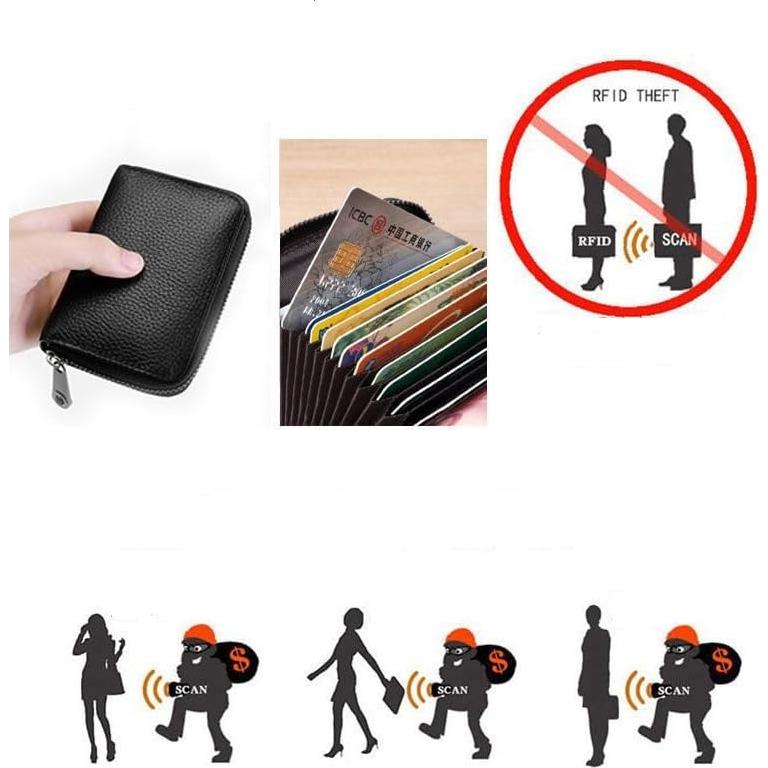 Porta Tarjetas de Crédito Geettcaifu de Cuero Genuino RFID - Negro