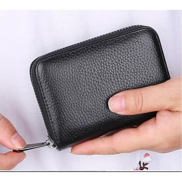 Porta Tarjetas de Crédito Geettcaifu de Cuero Genuino RFID - Negro