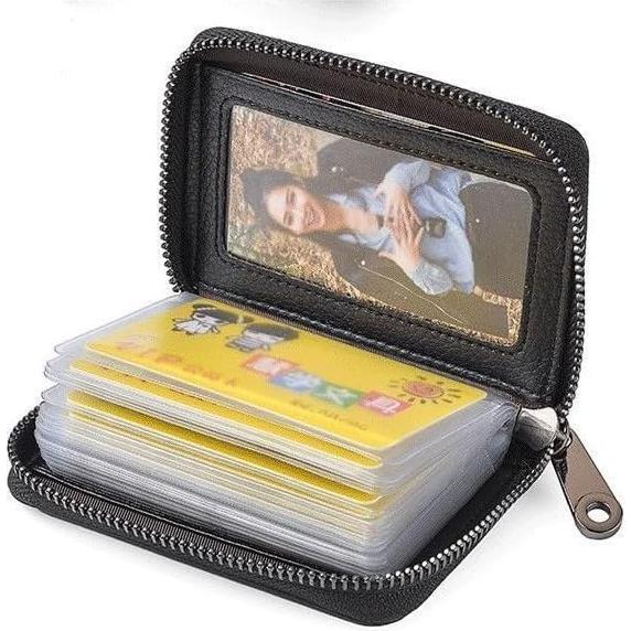 Porta Tarjetas de Crédito Geettcaifu de Cuero Genuino RFID - Negro