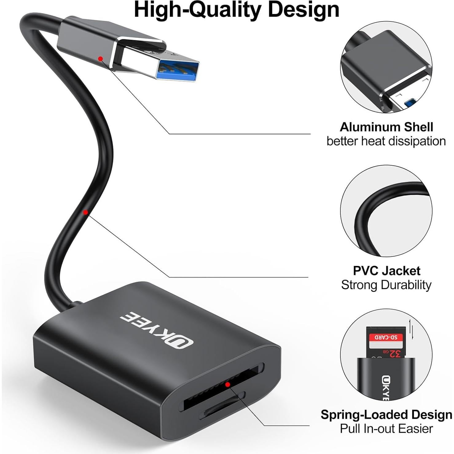 Lector de Tarjetas SD USB 3.0 UKYEE Doble Ranura 5Gbps