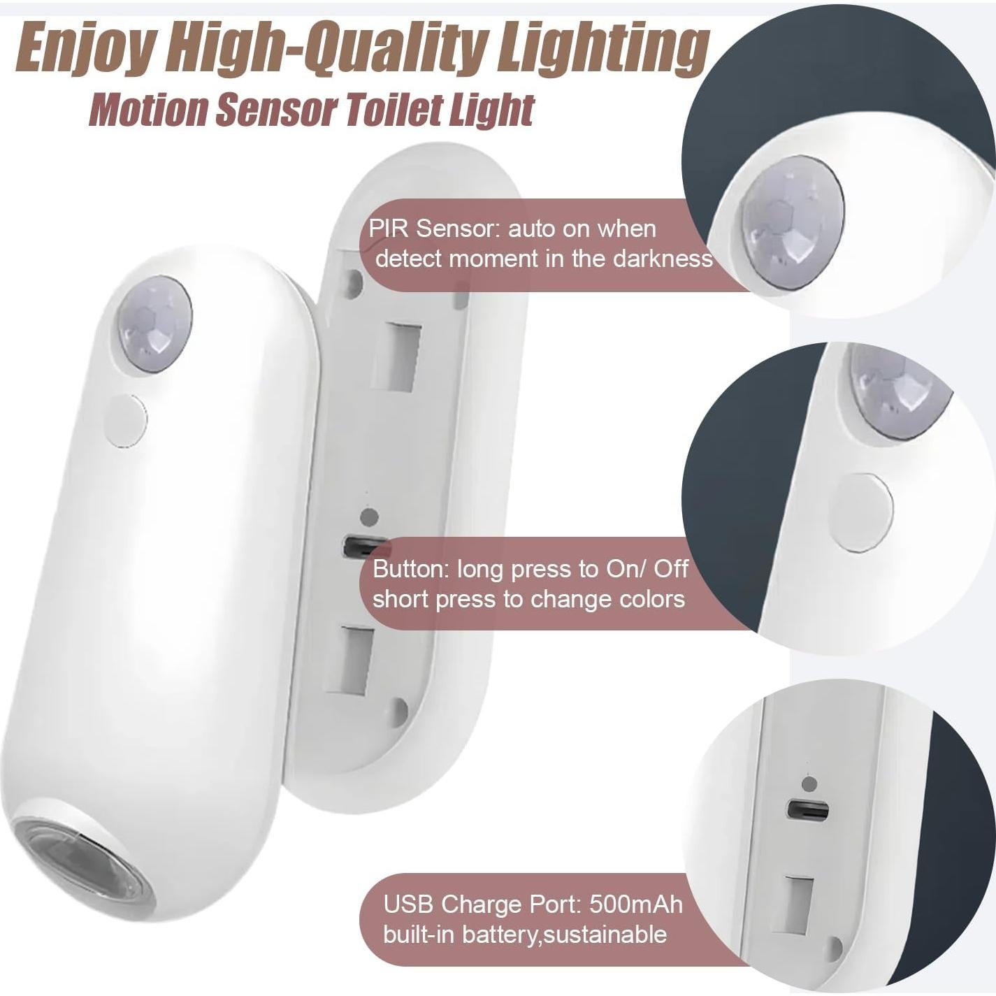 Luz Nocturna para Inodoro Jaypurling Recargable RGB 2 Pzas