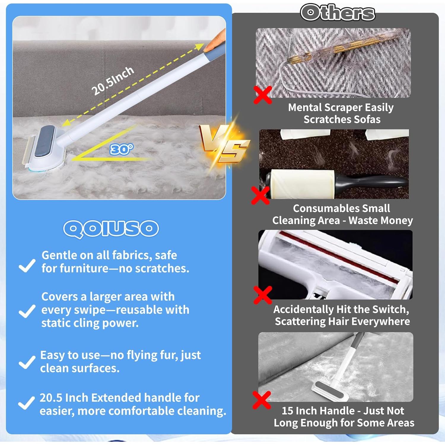 Removedor de Pelo de Mascota QOIUSO 4 en 1 - Cepillo Lavable 60 cm