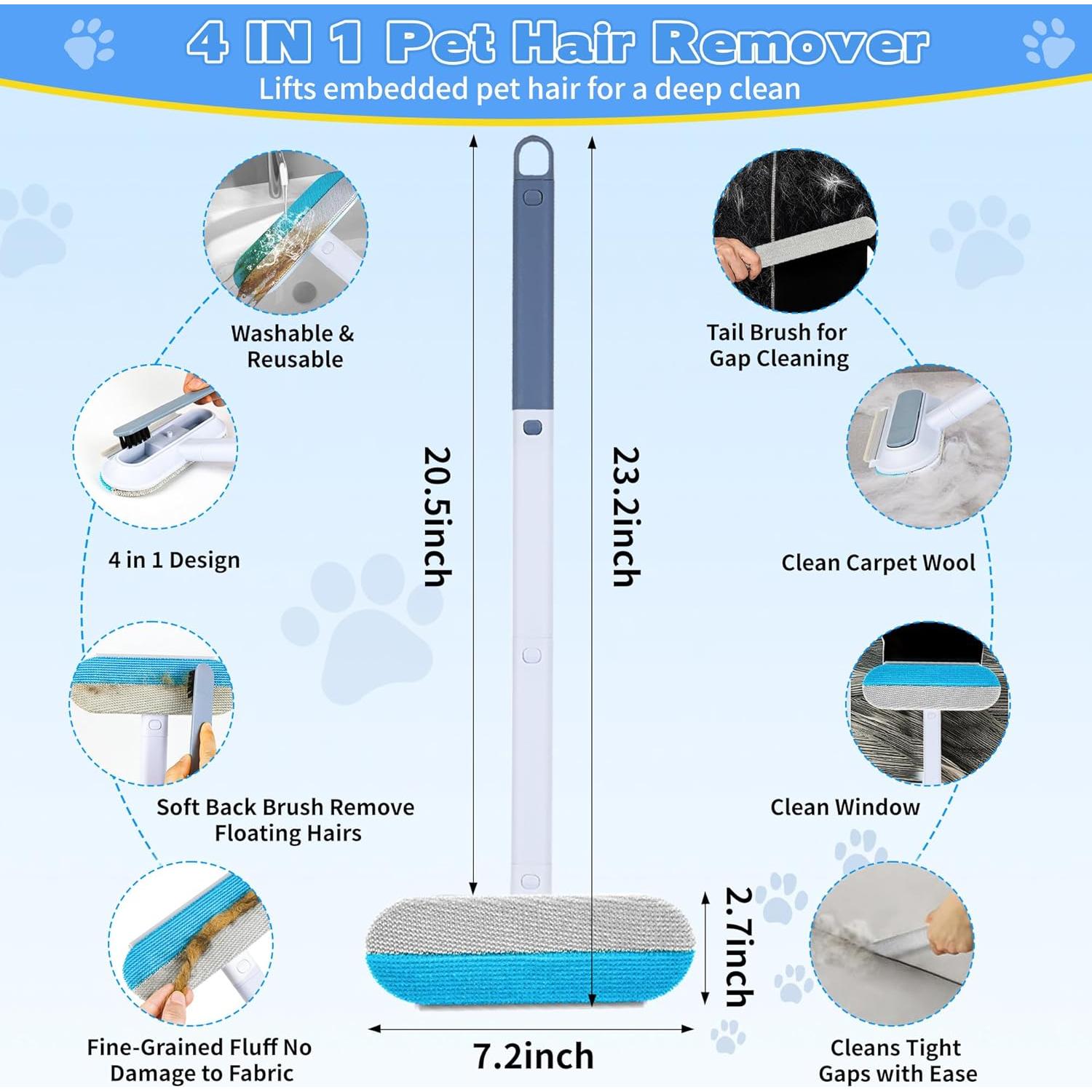 Removedor de Pelo de Mascota QOIUSO 4 en 1 - Cepillo Lavable 60 cm