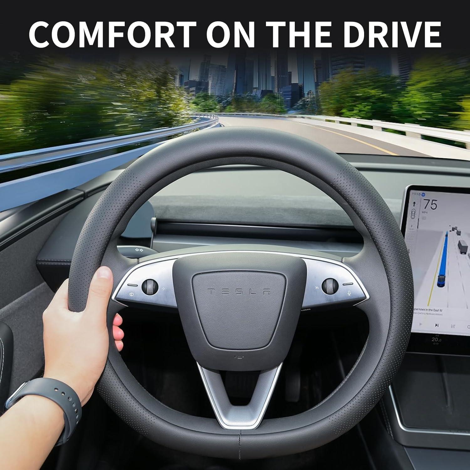 Cubierta de Volante Uxcer para Tesla Model 3/Y Negra Antideslizante