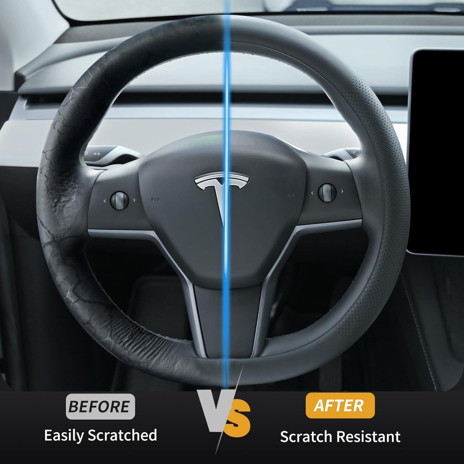 Cubierta de Volante Uxcer para Tesla Model 3/Y Negra Antideslizante