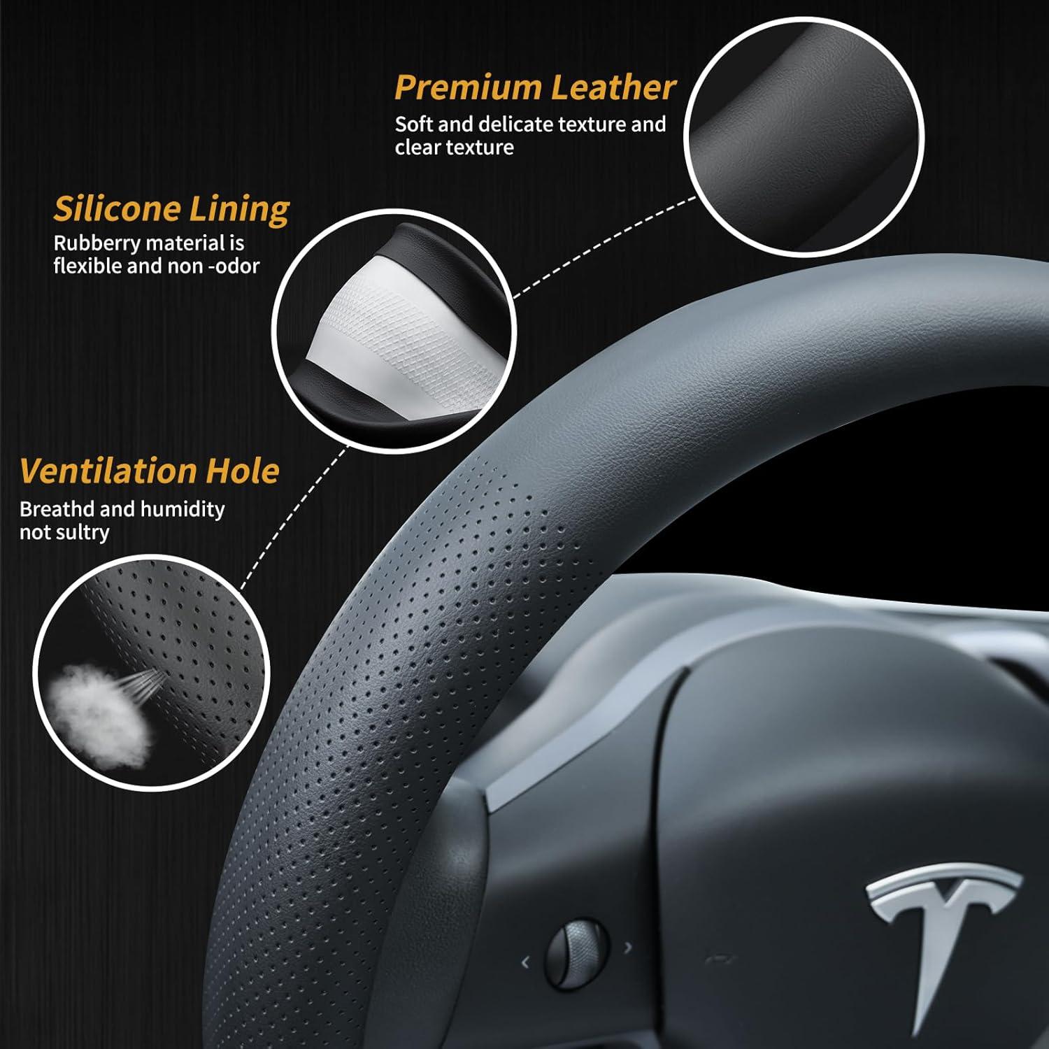 Cubierta de Volante Uxcer para Tesla Model 3/Y Negra Antideslizante