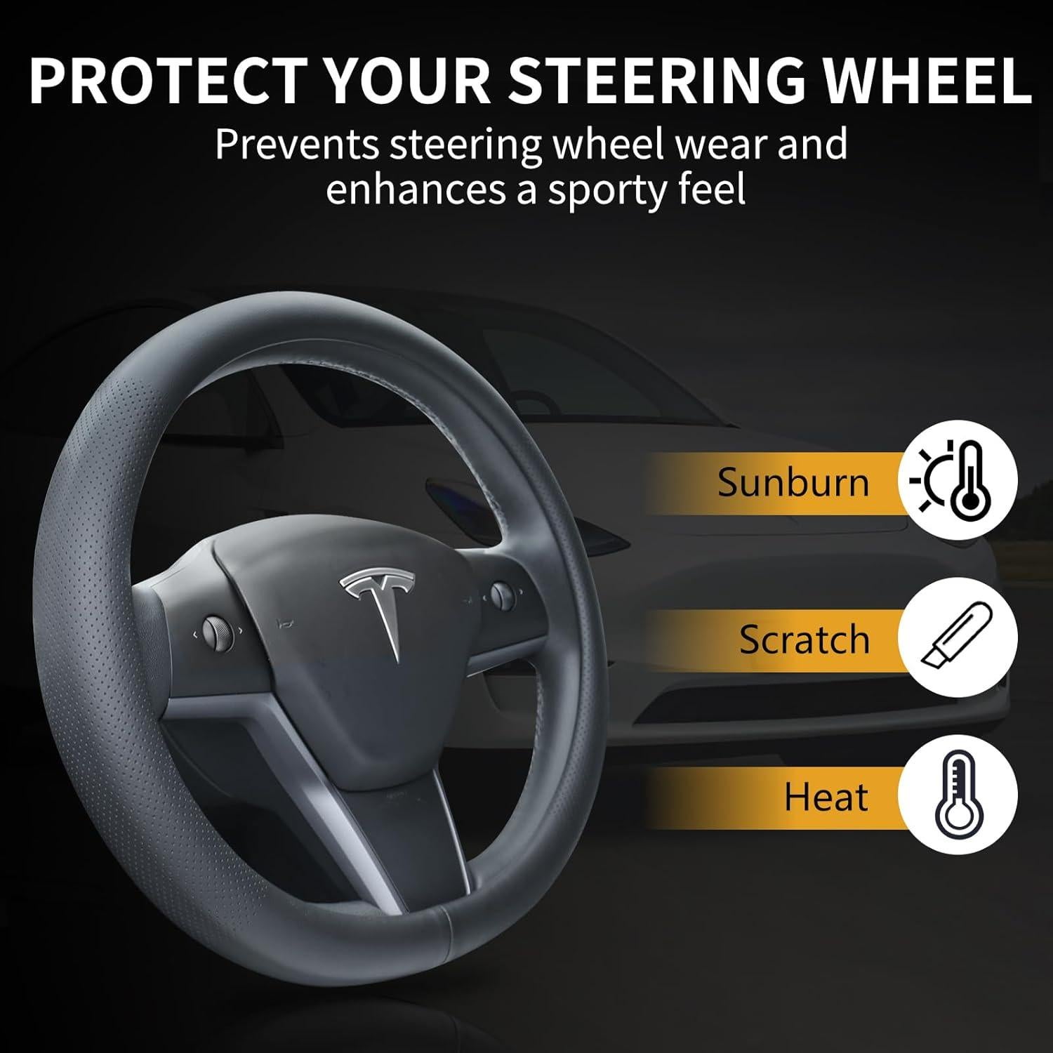 Cubierta de Volante Uxcer para Tesla Model 3/Y Negra Antideslizante