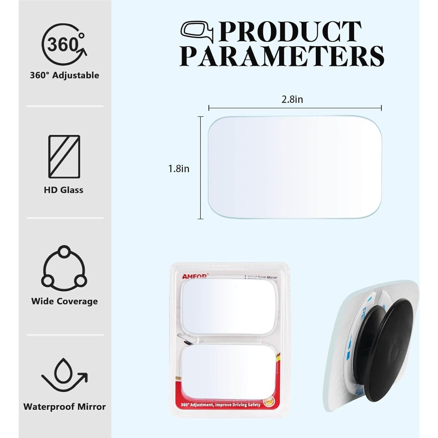 Espejo de Punto Ciego Convexo AmFor HD Ajustable 2 PCS