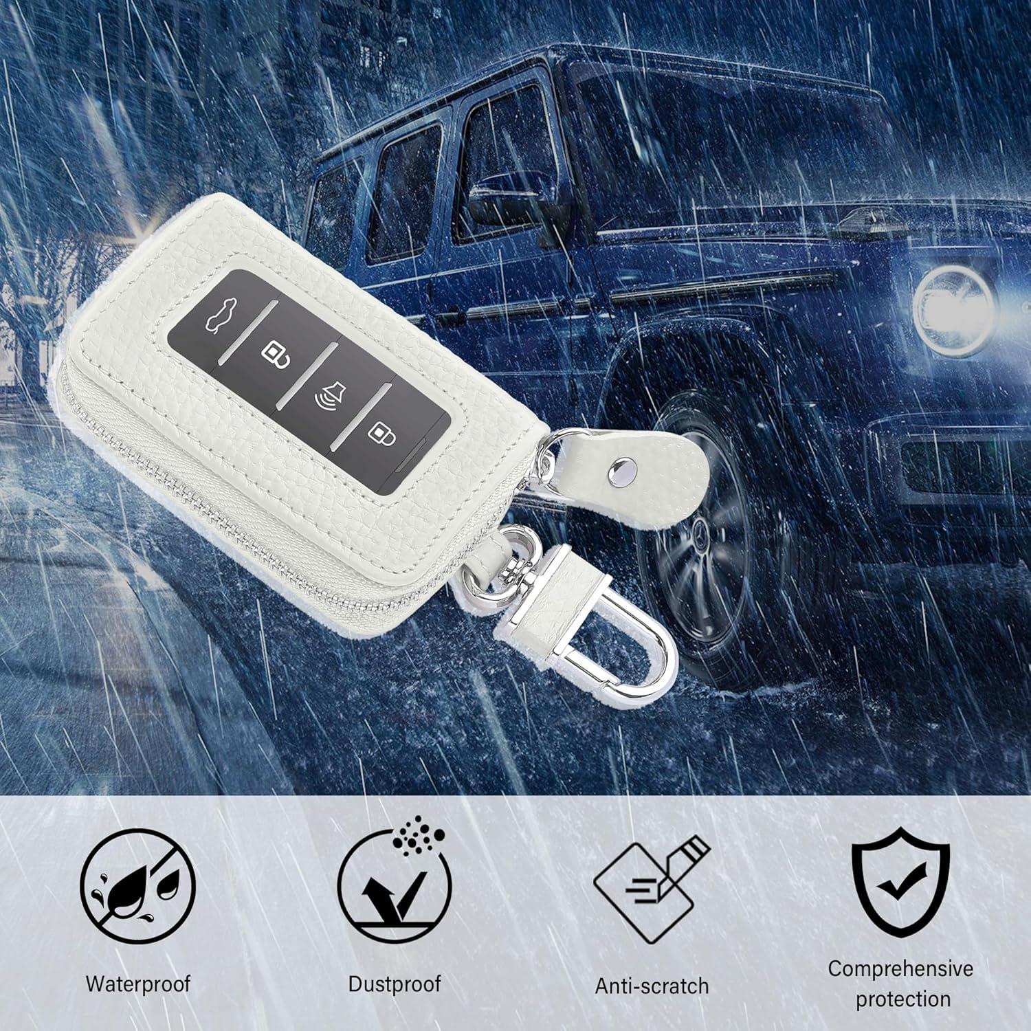 Funda de Llave de Auto SSNNUU Minimalista Cuero Blanco 8.97cm