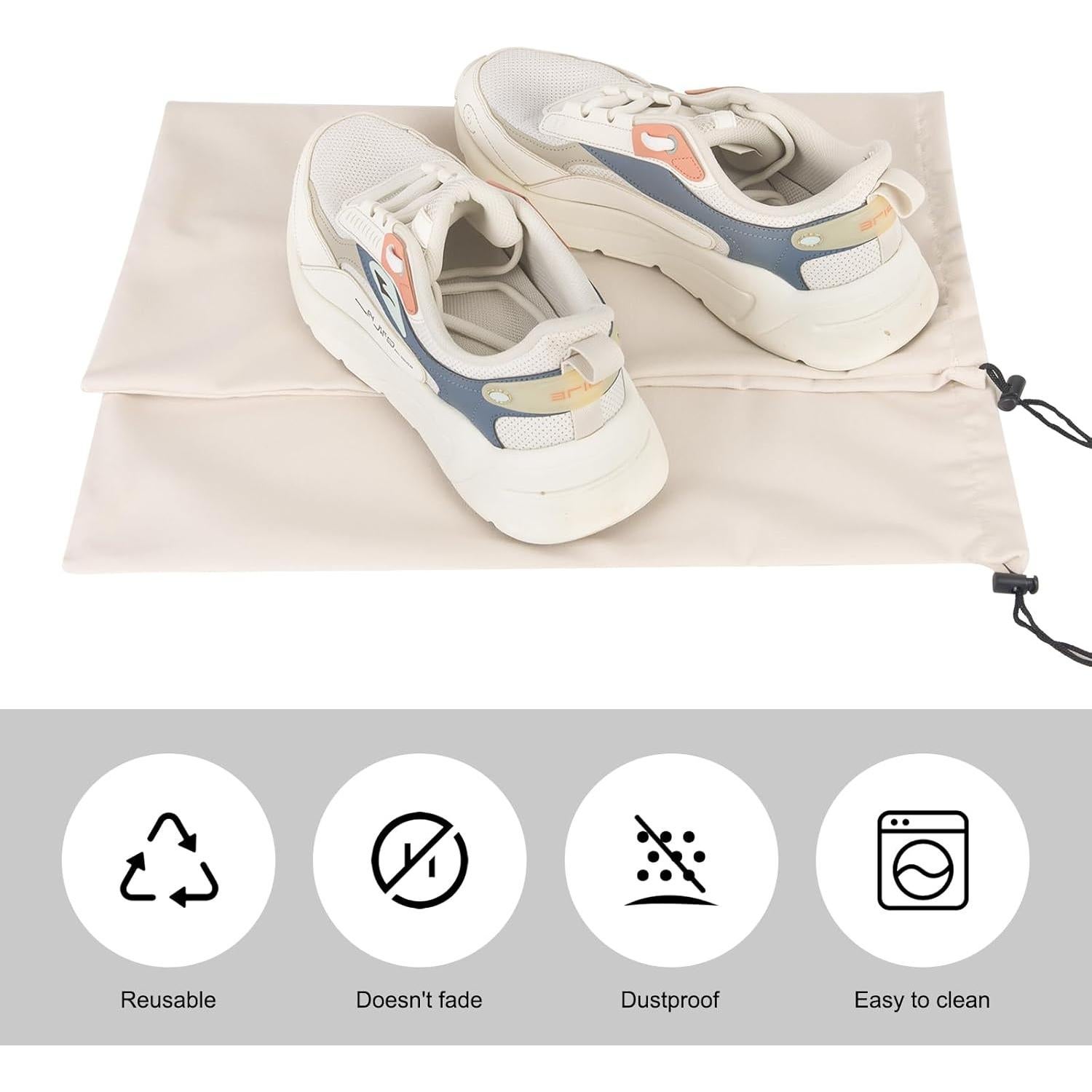 Juego de 8 Bolsas de Zapatos de Franela Beige para Viaje - 45.72cm x 22.86cm