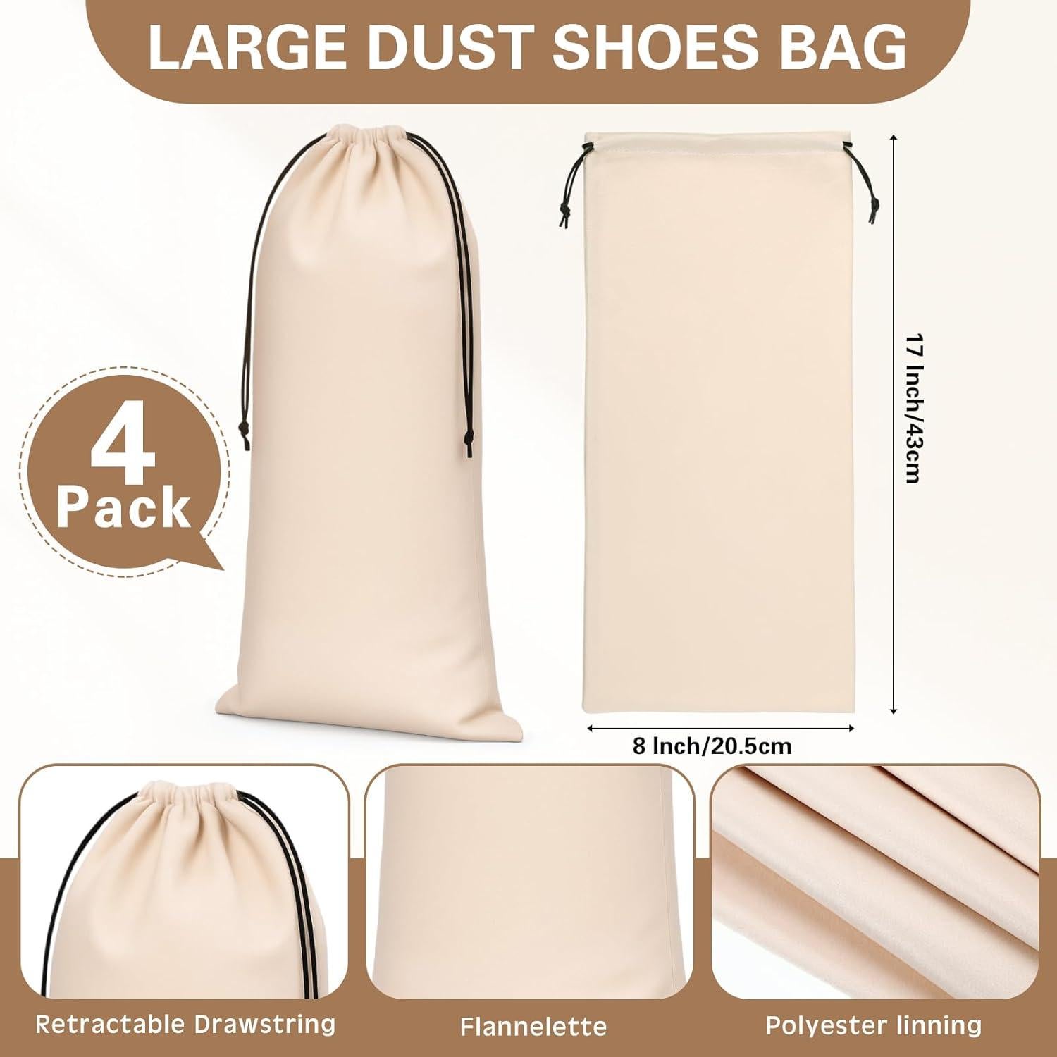 Bolsas de Tela para Zapatos Amylove 4 Pcs Beige 20.5x43 cm