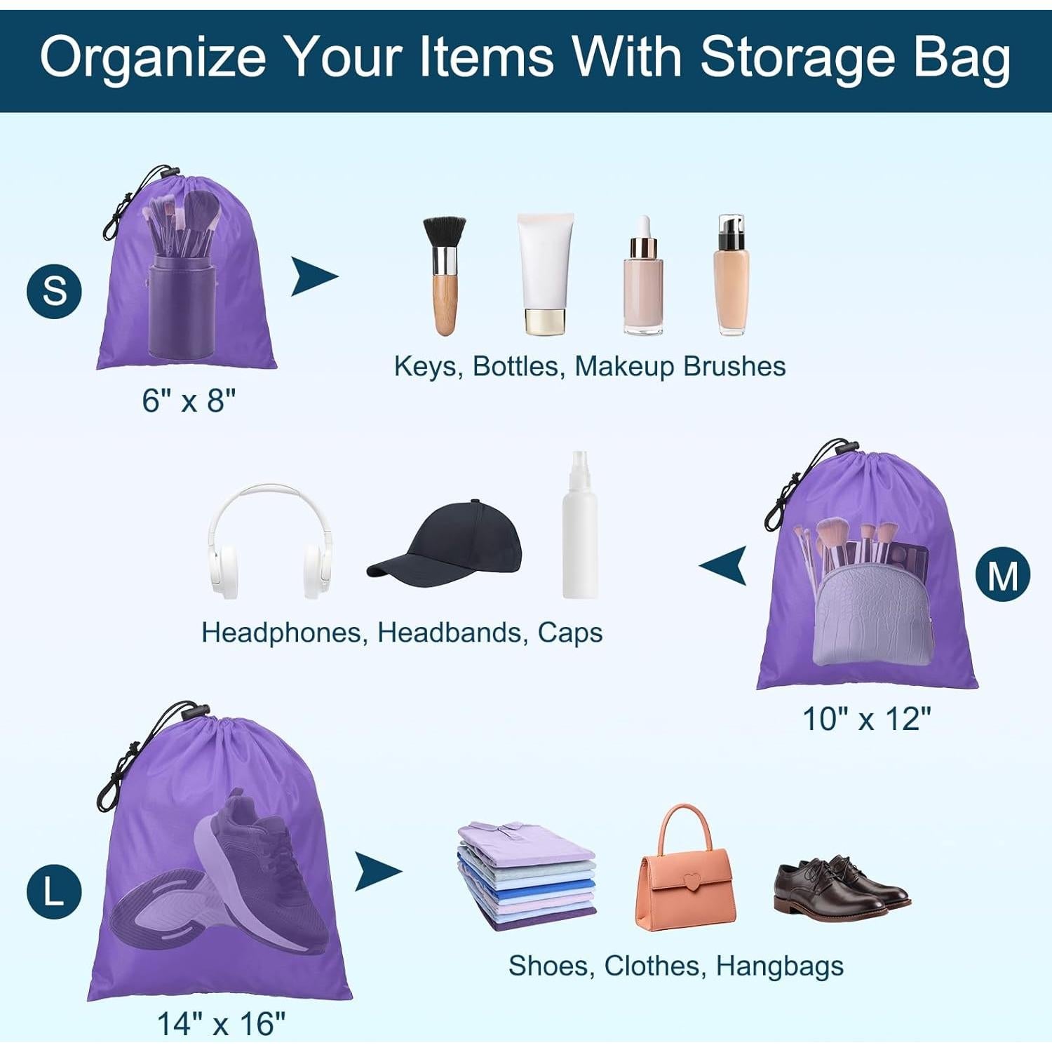 Bolsas de Almacenamiento PATIKIL 35x40 cm Paquete de 6 Púrpura