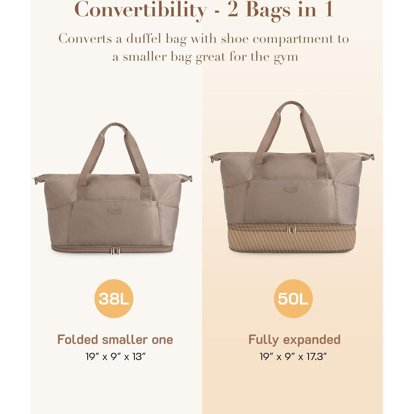 Bolsa de Viaje Plegable Missnine 50L con Compartimento para Zapatos