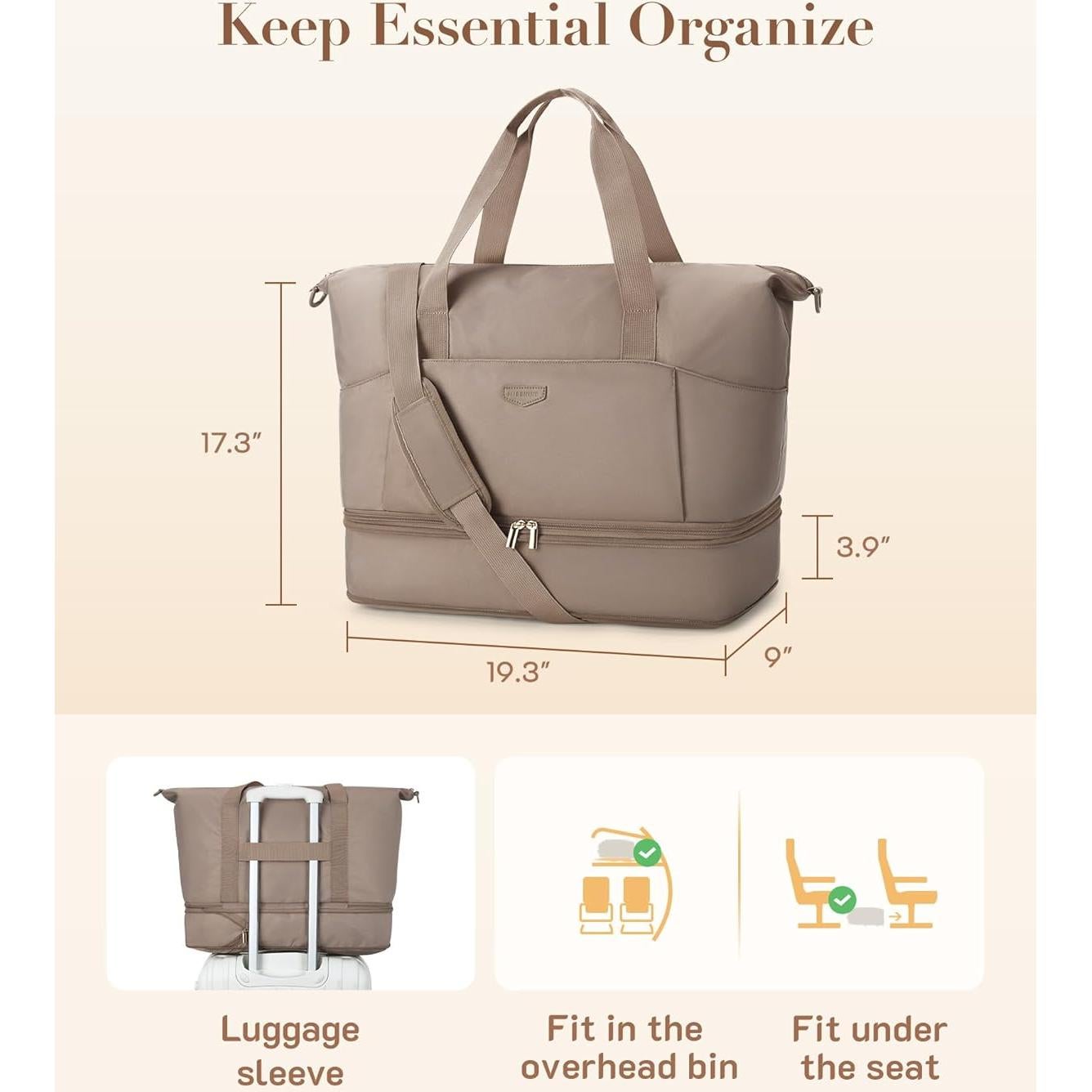 Bolsa de Viaje Plegable Missnine 50L con Compartimento para Zapatos