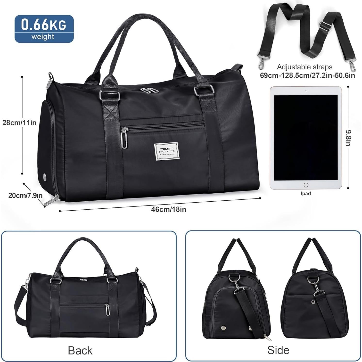 Bolsa de Deporte FIORETTO para Mujeres Negra con Compartimentos