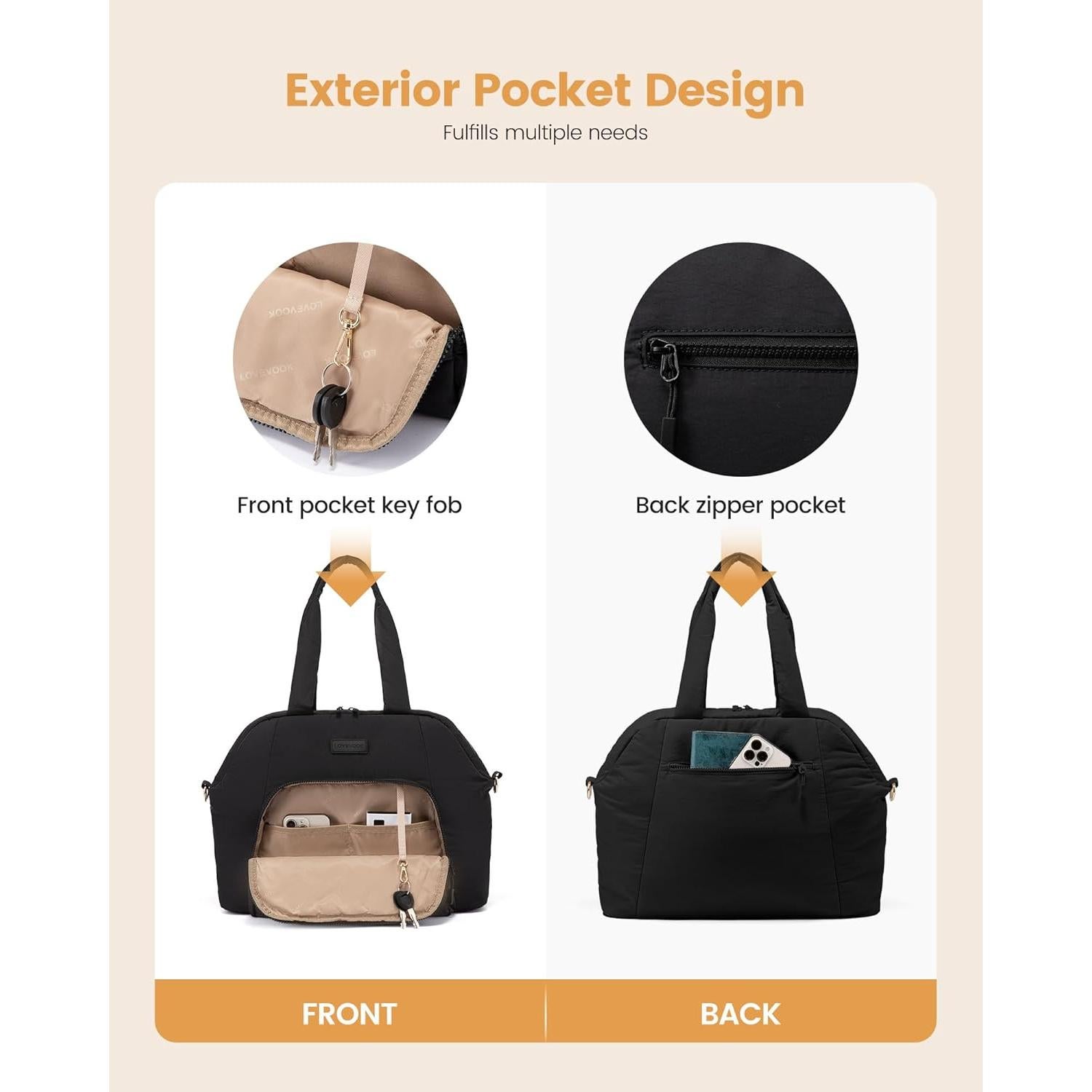 Bolsa de Gimnasio LoveVook para Mujer 3 Pzs Duffle Negra