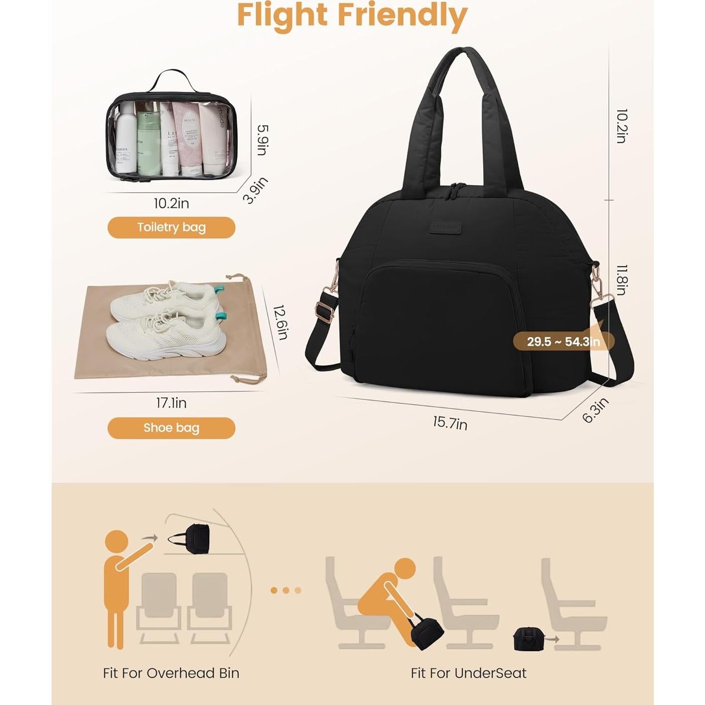 Bolsa de Gimnasio LoveVook para Mujer 3 Pzs Duffle Negra