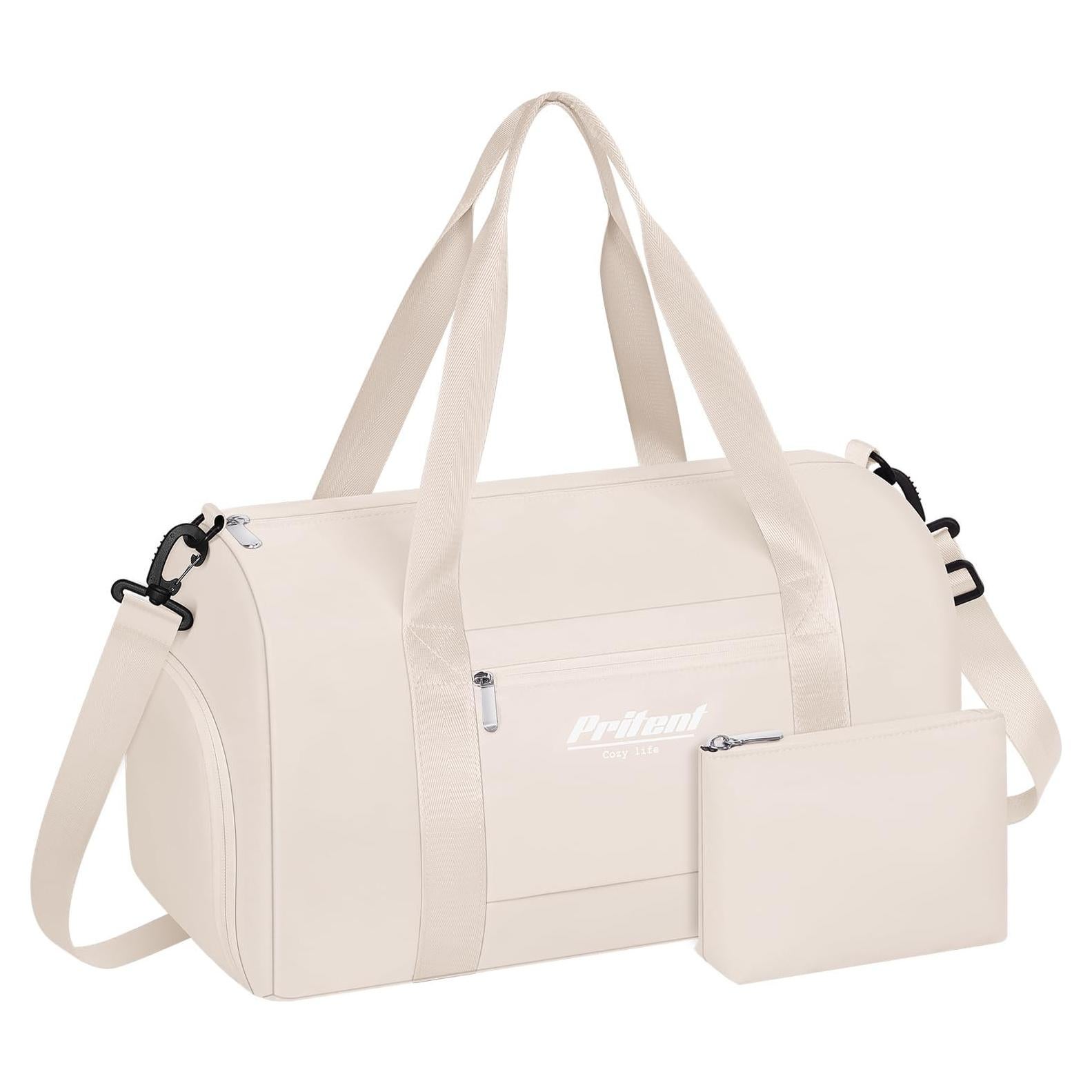 Bolsa de Gimnasio Pritent Beige con Compartimento para Zapatos 28x51cm