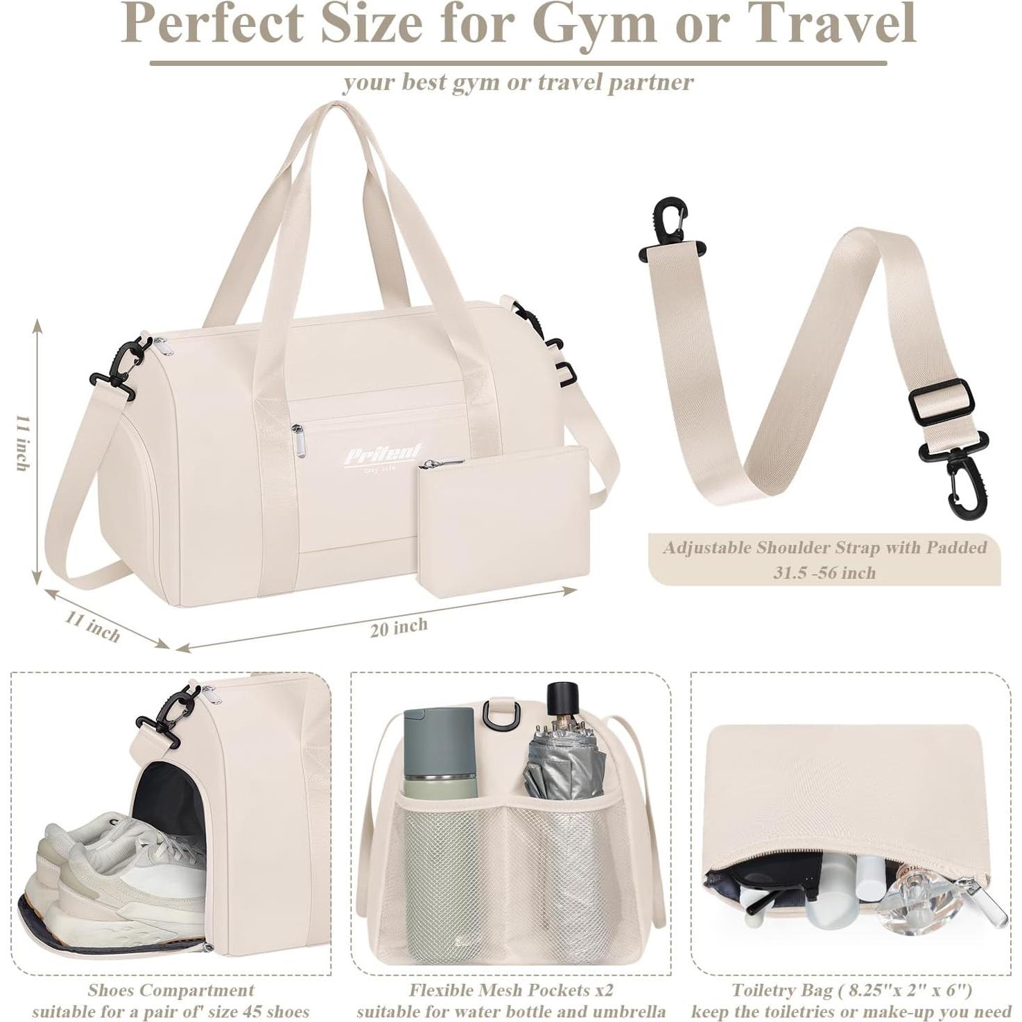 Bolsa de Gimnasio Pritent Beige con Compartimento para Zapatos 28x51cm