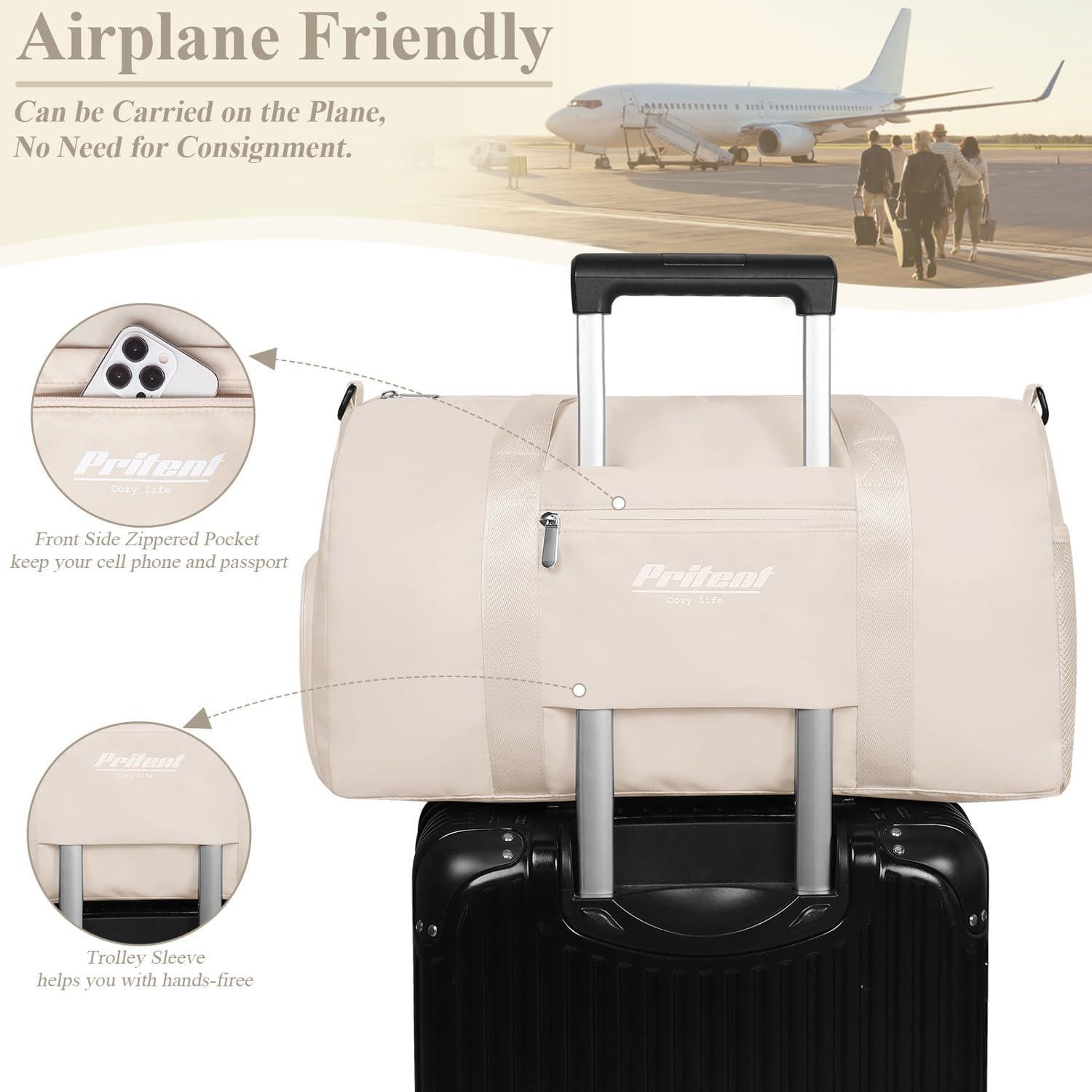 Bolsa de Gimnasio Pritent Beige con Compartimento para Zapatos 28x51cm