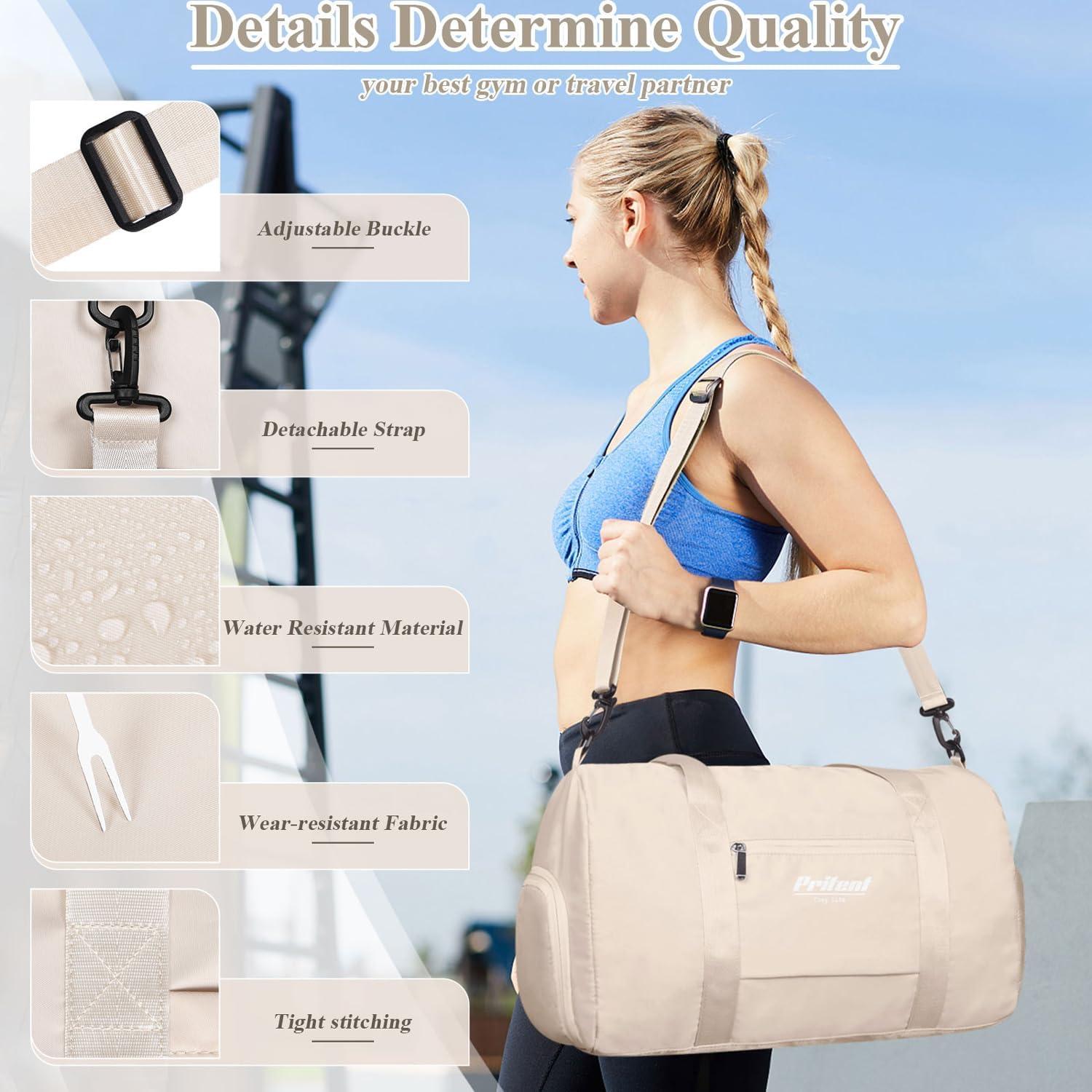 Bolsa de Gimnasio Pritent Beige con Compartimento para Zapatos 28x51cm